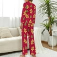 thumbnail image 3 of Top-kevin Pajama Sets for Womens Gingerbread Candy Canes Hearts Loose Button Down Long Sleeve Shirts And Pants Set, 3 of 12
