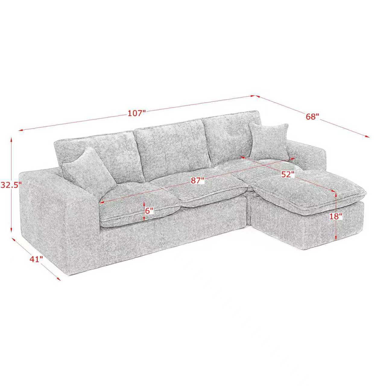 107" Boucle Sectional Sofa L Shaped Couch with Ottoman Cloud Couch 4 Seat Modular Sofa Deep Seat Living Room Furniture, Beige