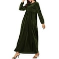 thumbnail image 3 of Women'S Velvet Maxi Dress Casual Solid Color High Waist Long Sleeve Fall Winter Flowy Gown Green S, 3 of 7