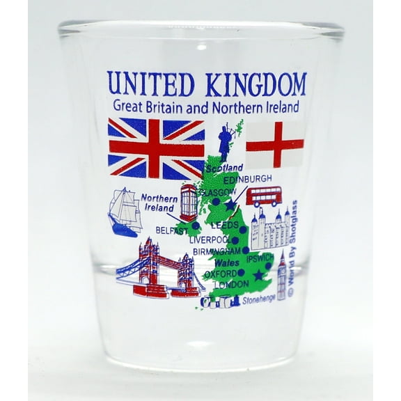 United Kingdom England Landmarks and Icons Collage Shot Glass