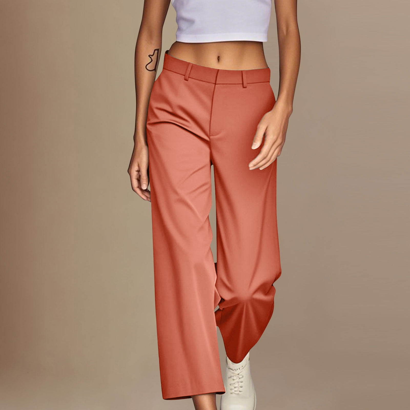 Mitankcoo Women's Fashion Relaxed Suit Pants Solid Color Casual