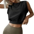 thumbnail image 1 of Guardurnaity Mujeres Crop Top Color sólido Sexy Deportes Gimnasio Camiseta suelta Escuela Club Playa Vacaciones Estética Mujer Ropa de verano Prendas para la parte del cuerpo Negro L, 1 of 5