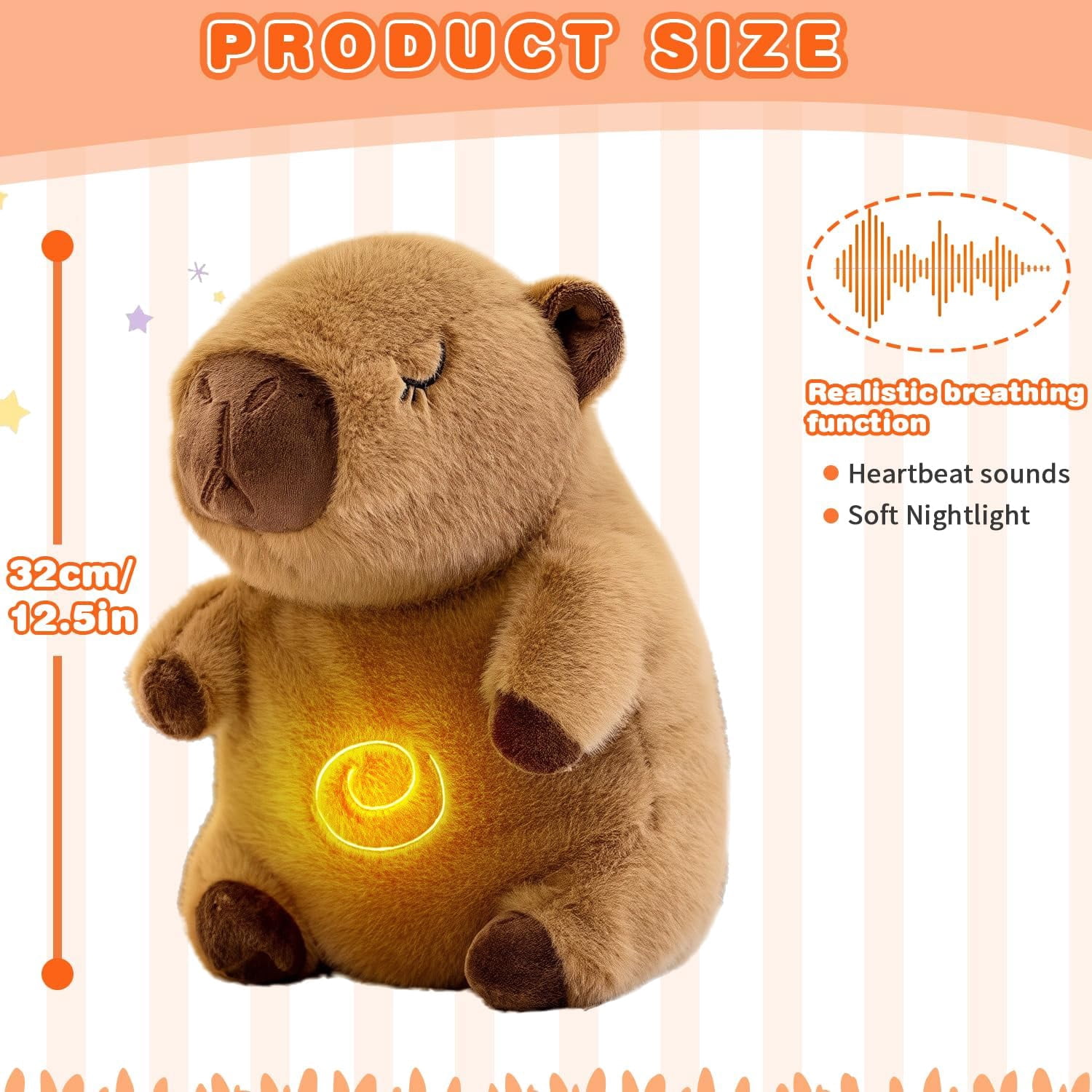 (2 pack) YSZZYSM Capybara Breathing Stuffed Animal, Anxiety Relief, Soothing Music Lights, Portable, Uses Three AAA Batteries (Batteries to Be Provided by The User)