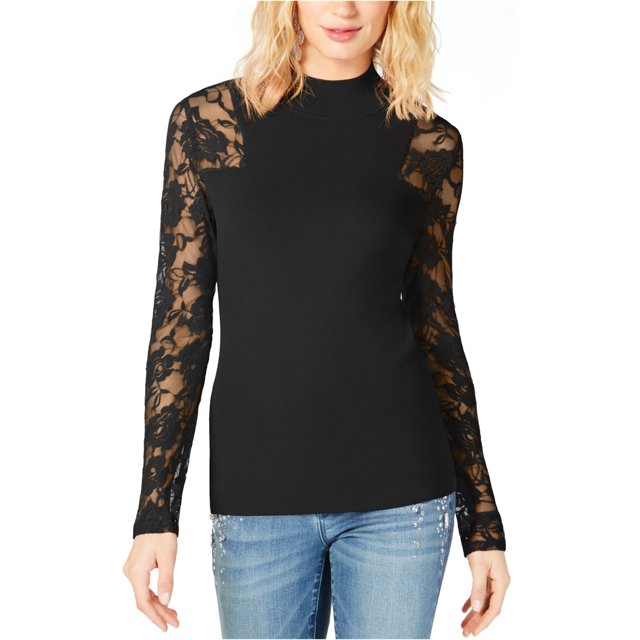 INC Suéter con mangas de encaje para mujer, negro, grande I-N-C Pull-over