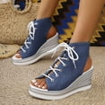 thumbnail image 2 of Gladiator Sandals for Women Open Toe Lace up Platform Wedges Heels Summer Dressy Leopard Print Ankle Strap Pumps Light Blue Size 7, 2 of 6