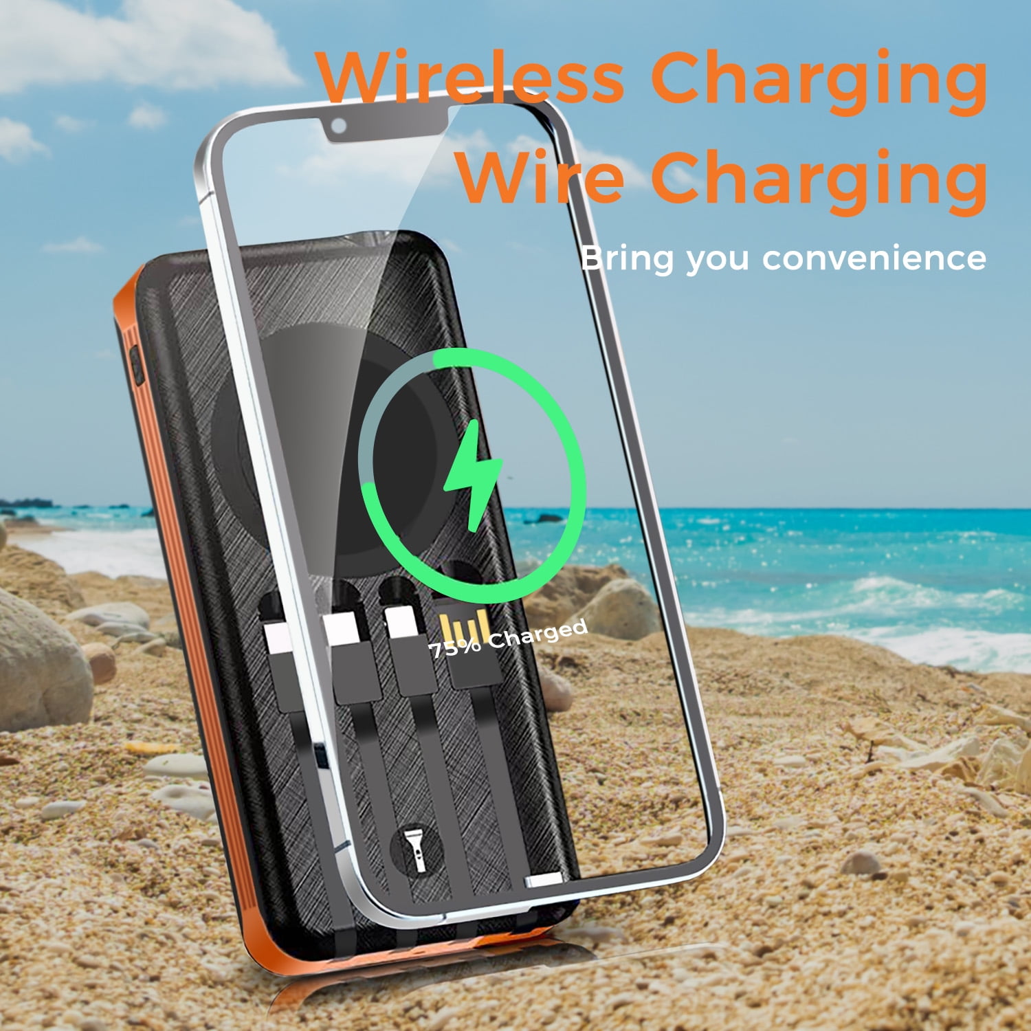 Alpha Digital ZL-809-O Solar Charging Power Bank, Black & Orange