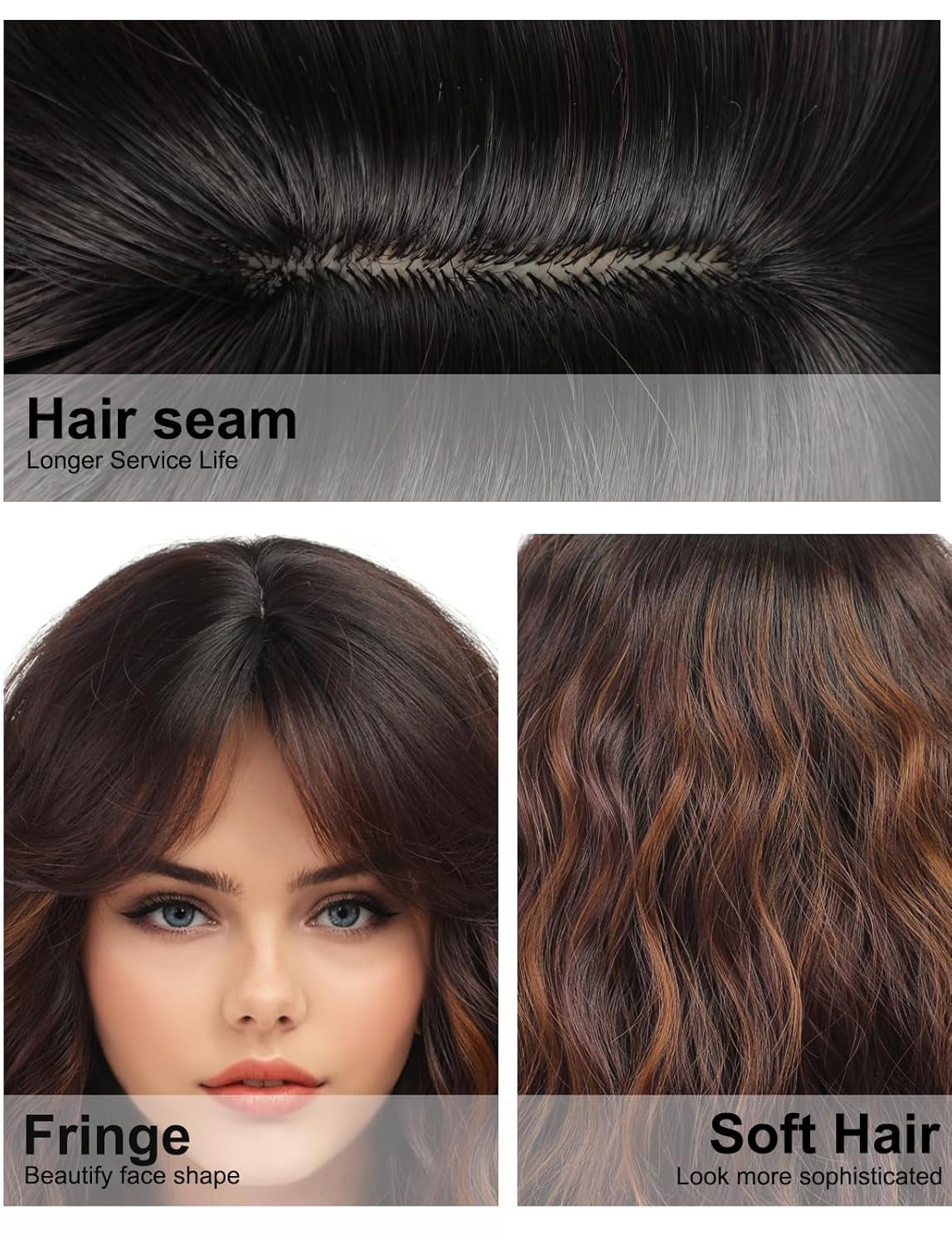 Dopi Short Wavy Bobo Human Hair Brown Mixed Color Wig Curly Hair Medium Short Hair