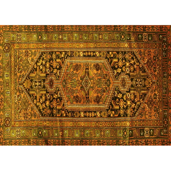 Ahgly Company Machine Washable Indoor Rectangle Persian Yellow Traditional Area Rugs, 7' x 9'