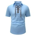 thumbnail image 3 of APEXFWDT Boho Vintage Linen Shirt for Men Laced Henley Design Beach Shirt Short Sleeve Summer Casual Shirt XL,Blue, 3 of 7