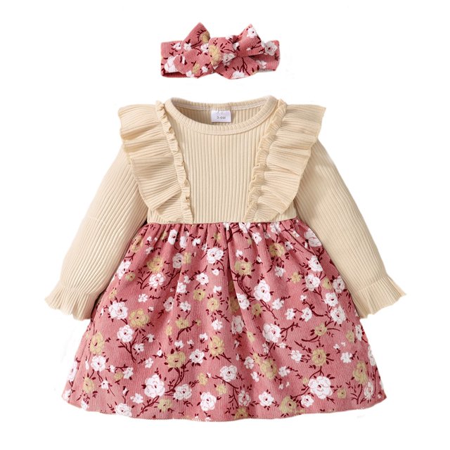 Infant Baby Girls Clothes Baby Girls Dress Long Sleeve Round Neckline