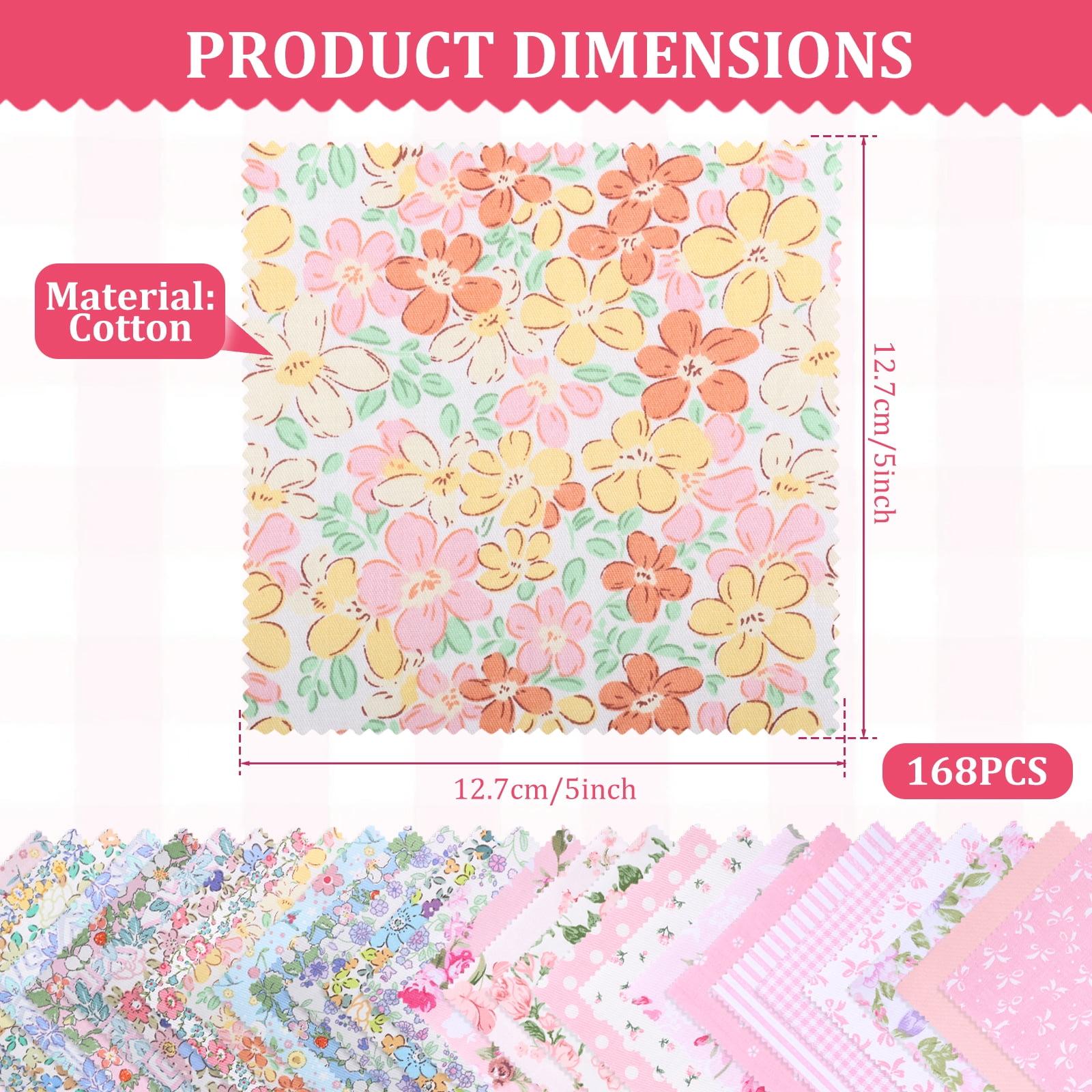 Atopoler 168 Pcs Cotton Fabric Squares,Pre Cut Quilted Fabric for Sewing Home Decor Scrapbooking Patchwork DIY Crafts,5 x 5 inches,Style 3