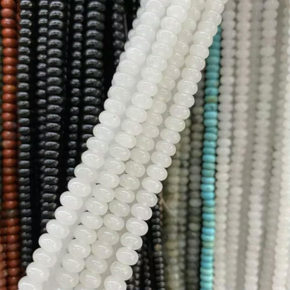 HOOUN 4x6mm Natural Gemstone Rondelle Spacer Loose Beads for Jewelry Making DIY 15''-8 white jasper-4x6mm 15 inches