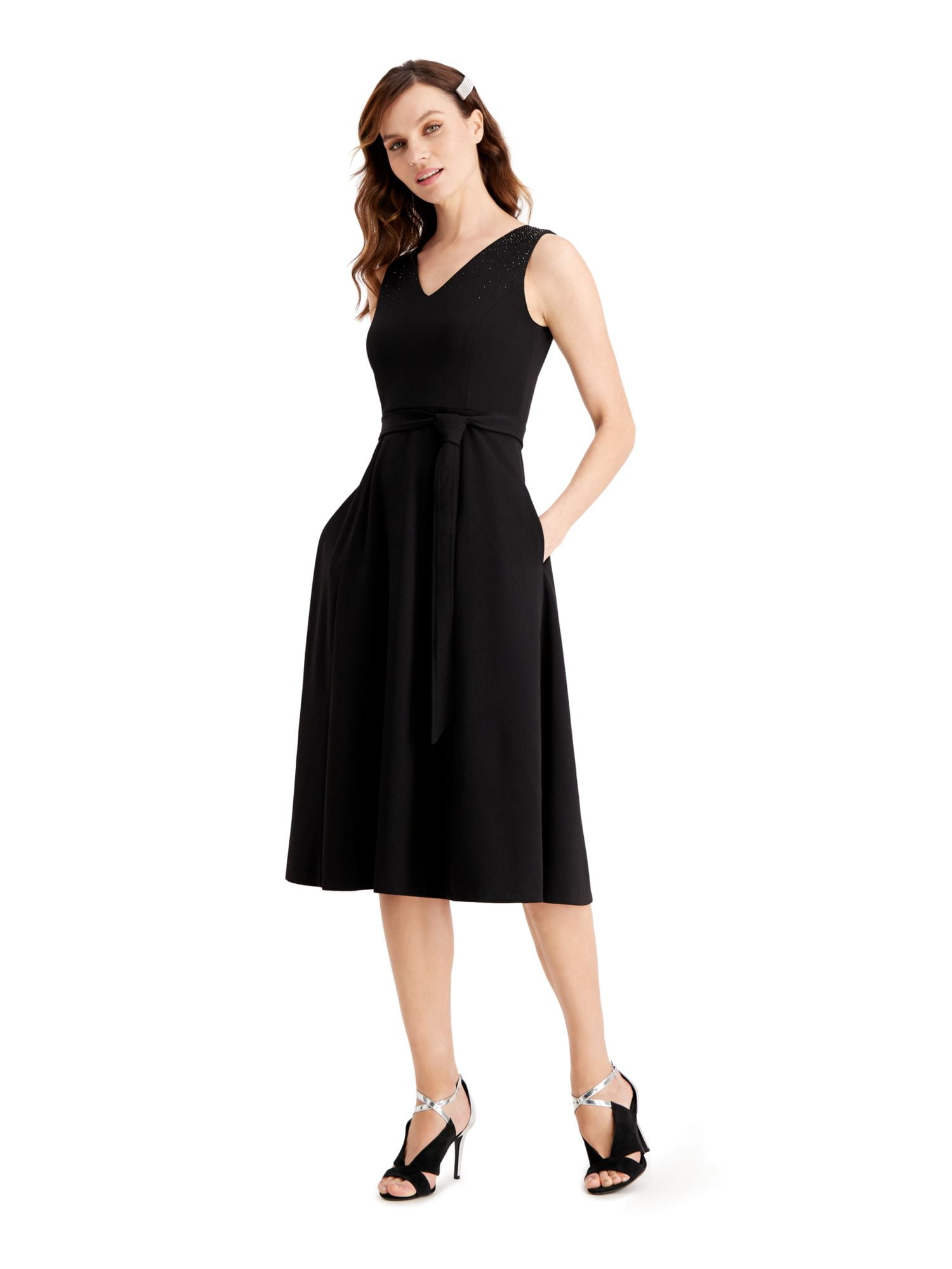CALVIN KLEIN Womens Black Sleeveless Midi Fit + Flare Cocktail Dress Size:  6 