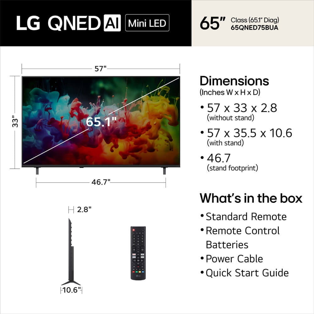 LG 65QNED75B 65 inch Class QNED75B Series 4K Mini LED Smart webOS TV