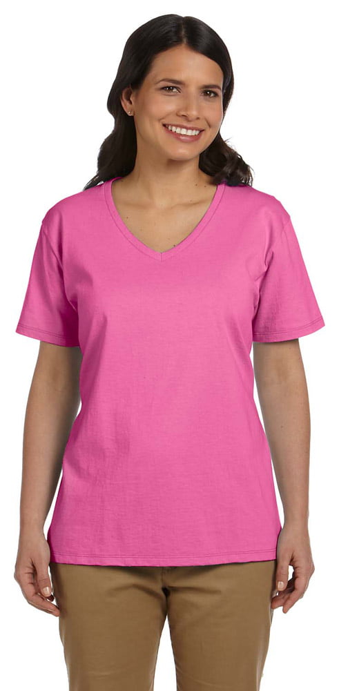 Hanes - Hanes 5780 Cotton Ladies V-Neck T-Shirt - Pink - 2X-Large ...