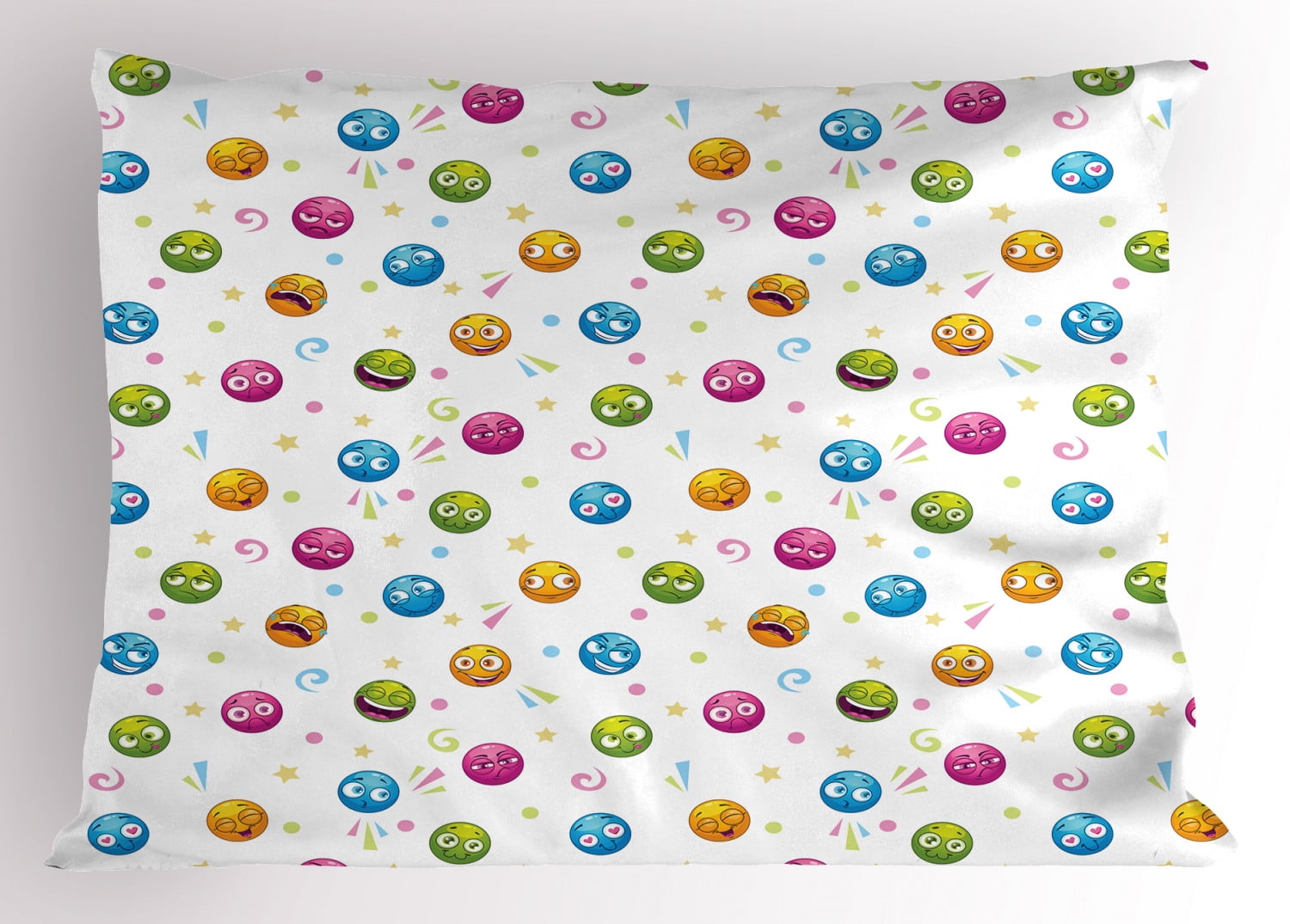 Emoji Pillow Sham Round Faces in Different Colors with Various