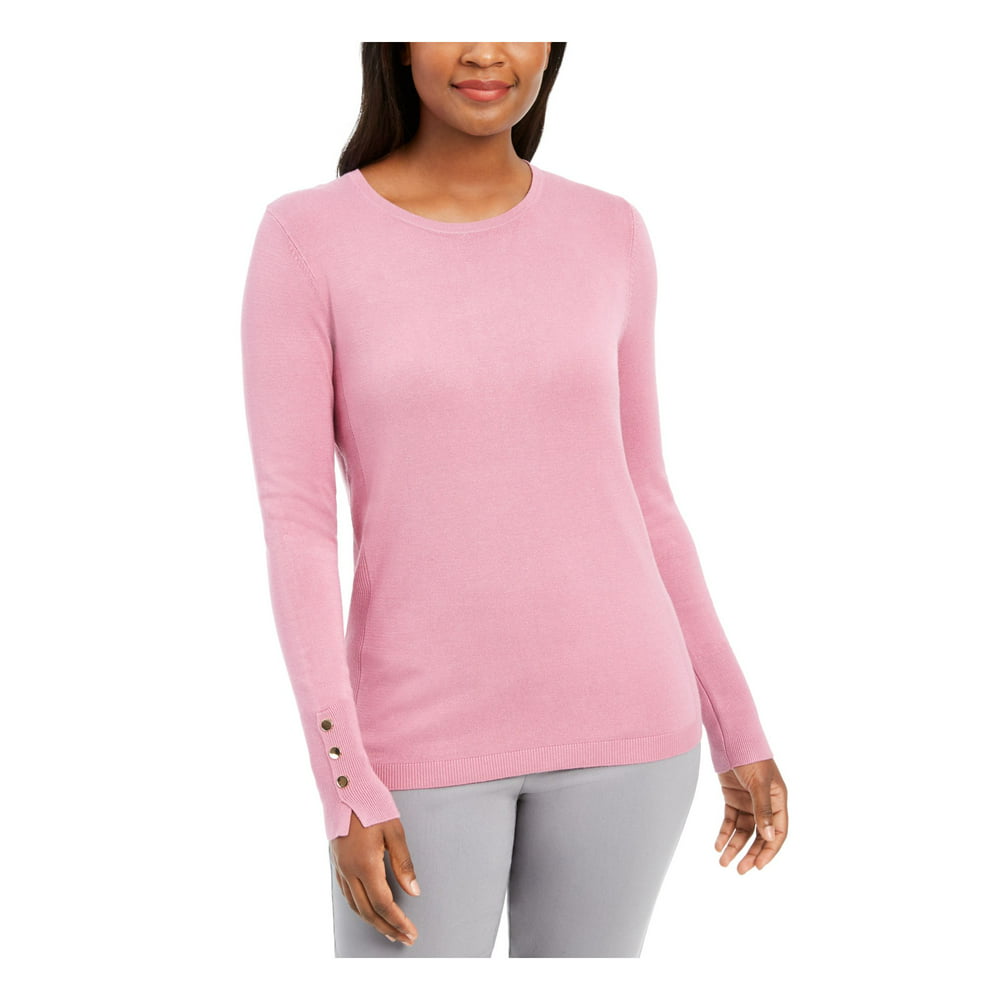 JM Collection - JM COLLECTION Womens Pink Solid Long Sleeve Jewel Neck ...