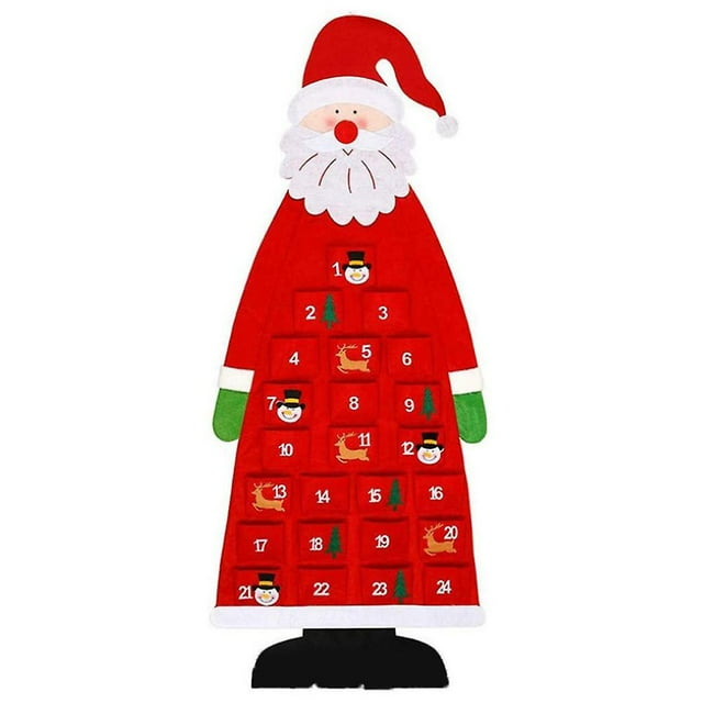 Calendario de Adviento de Navidad de Fieltro, Calendario de Adviento de Papá Noel de pared Calendario de Cuenta Regresiva de Navidad Reutilizable de 24 Días Colgante