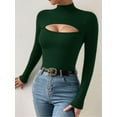thumbnail image 4 of MOYIKO Mock Turtleneck for Women Long Sleeve Shirts Cutout Front Slim Fitted Tees Tight Tops, 4 of 8