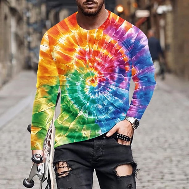 Blusas y camisas de manga larga con cuello redondo para hombre, estilo casual, estampado, cuello redondo, para fitness, deportivas, de licra.
