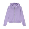 thumbnail image 4 of WAYUTE Girls Sweatshirt Rib Knit Zip Up Hoodies Solid Color Raglan Long Sleeve Sweatshirt with Thumb Holes Fall Winter Casual Streetwear,Purple,Size 9-10 Y, 4 of 6
