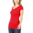 thumbnail image 3 of Moa Collection Women Casual Solid V-Neck Short Sleeve Basic T-Shirt Top, 3 of 4