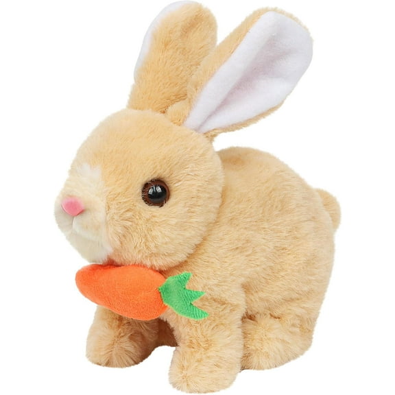 Rabbit with Carrot Interactive Electronic Pet Plush Bunny Toy with Sounds and Movements Animated Walking Wiggle Ears Twitch Nose Gifts for Toddlers Birthday, White,7''(yello)