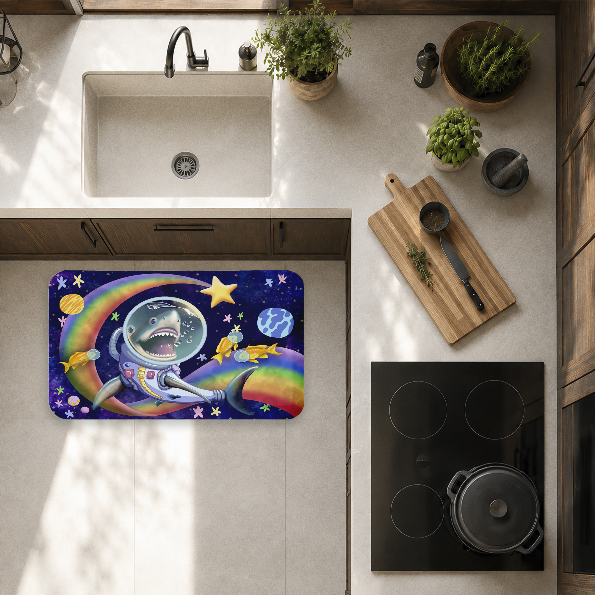 Stupell Industries Shark in Outer Space Printed Anti-Fatigue Floor Mat, design by Carla Morrow