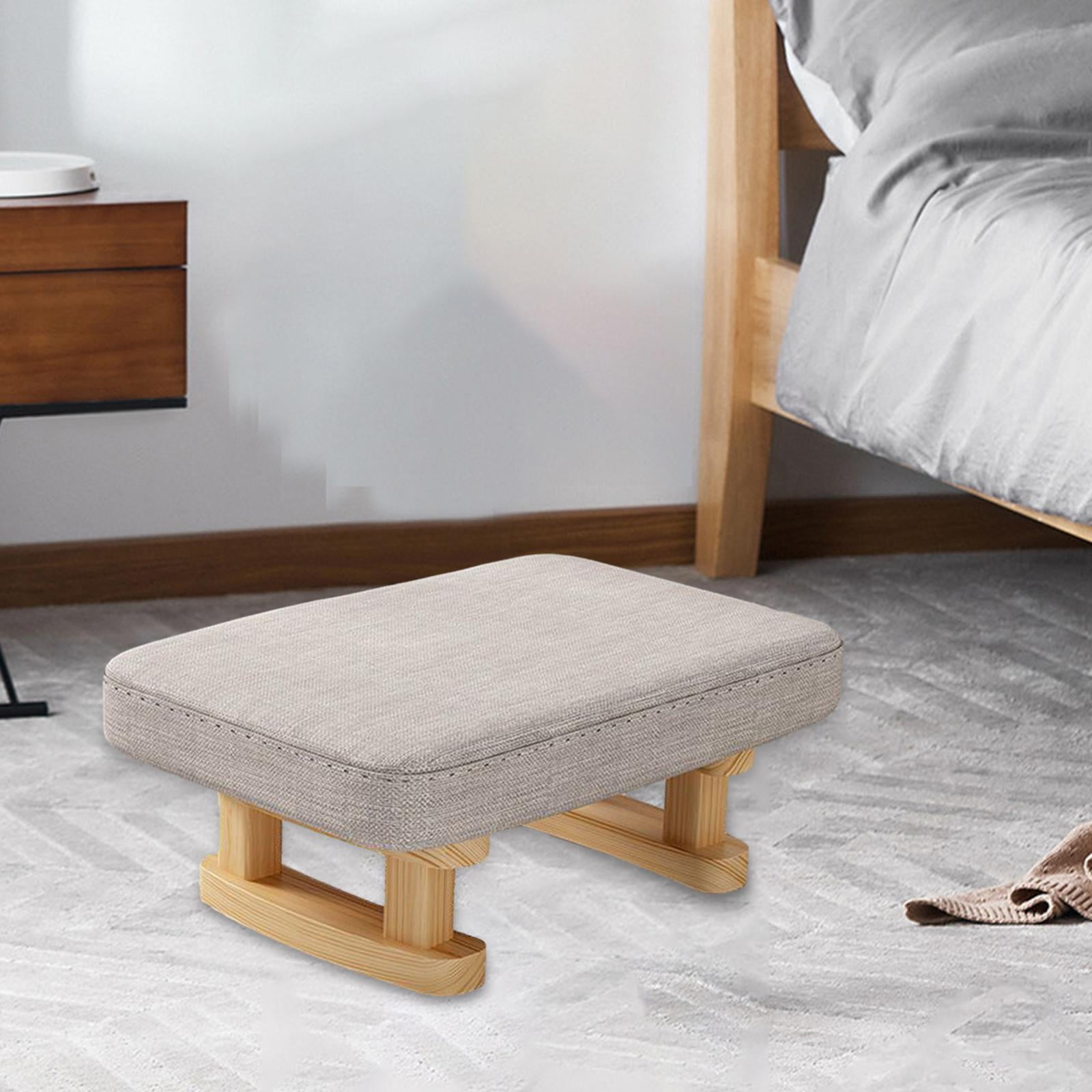 Small Low Ottoman Foot Rest with Wooden Legs, Shoes Changing Chair, Soft Rectangle Chair Step Stool, Padded Footstool for Living Entryway gray