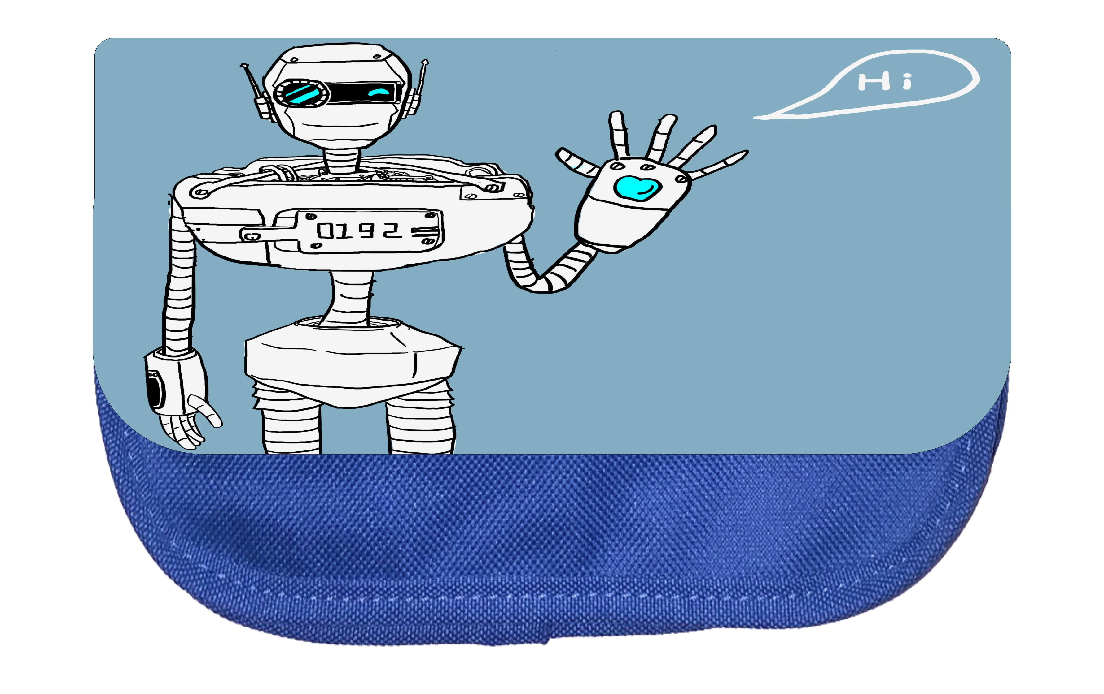 Robot Pencil Pouch 2 Pocket Pencil Case Organizer Pencil Bag Blue
