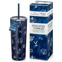 Dragon Glassware x Yellowstone 24 oz Vacuum Insulated Tumbler with Lid and Straws, Blue