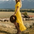 thumbnail image 3 of Lenpel Summer Dresses for Women Dressy Casual V Neck Beach Dresses Flowy Ruffle Asymmetric Hem Short Sleeve Maxi Sundresses, 3 of 5