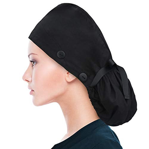 Working Hats with Sweatband and Elastic Toggle Adjustment One Size Fit All Purefitinsoles Bouffant Caps with Buttons