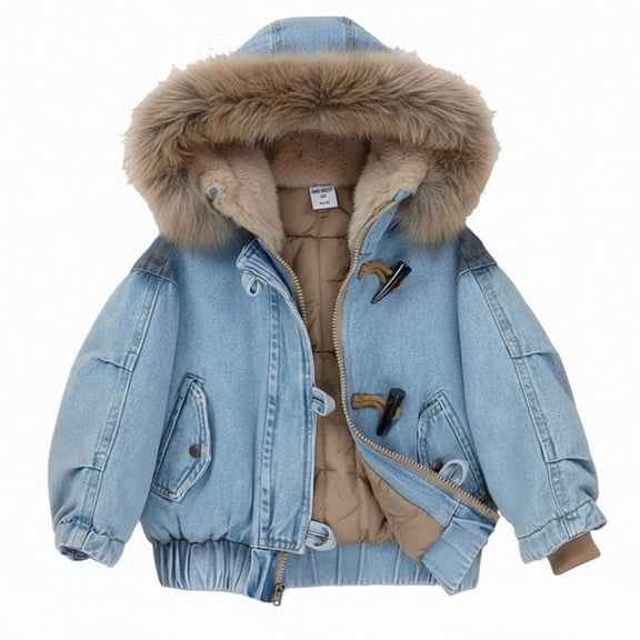 YunPes Teen Fleece Hooded Jean Jackets Kids Sherpa Lined Winter Denim Coats Boys Girls Warm Casual Zipper Outerwears