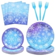thumbnail image 1 of Juego de vajilla desechable de invierno con forma de copo de nieve de 96 piezas de Gistome, 1 of 7