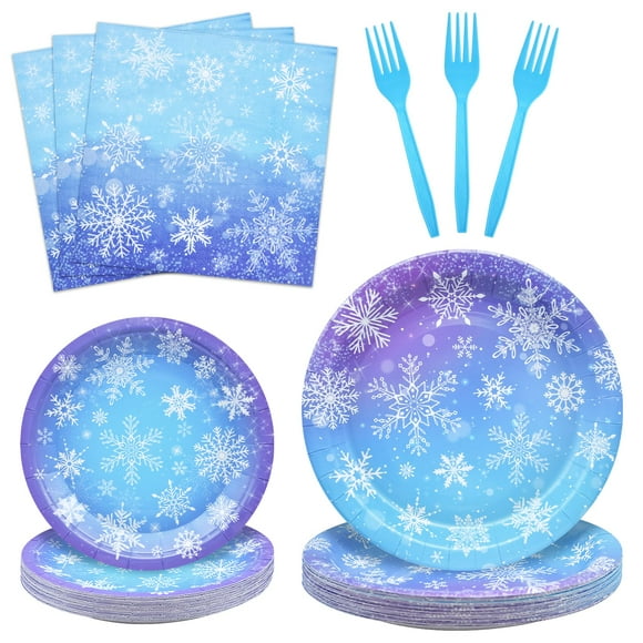 Juego de vajilla desechable de invierno con forma de copo de nieve de 96 piezas de Gistome