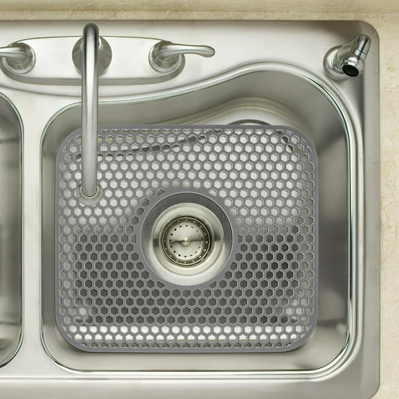 STOBOK Hollow Silicone Kitchen Sink Mat Grey Draining Pad and Faucet Protector