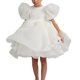 thumbnail image 1 of Vestido blanco de 130cm para niñas, vestido de princesa de hilo hinchado con mangas abullonadas, vestido de encaje con temperamento para niños, 1 of 8