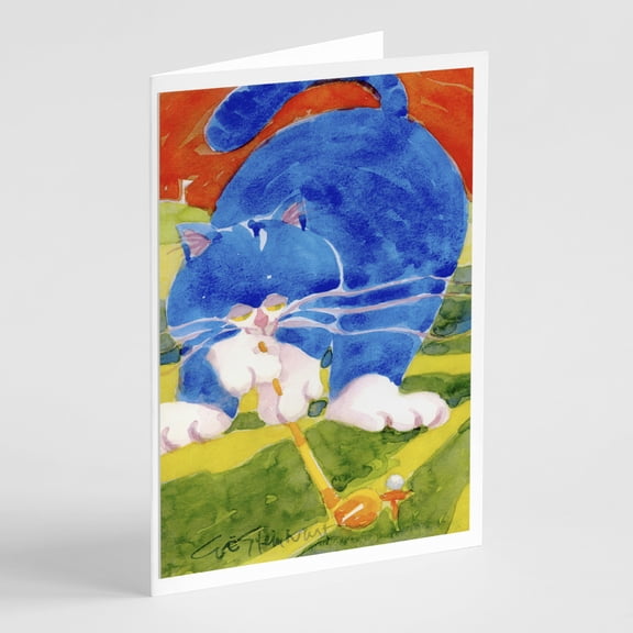 Big Blue the Cat Golfer Greeting Cards and Envelopes Pack of 8