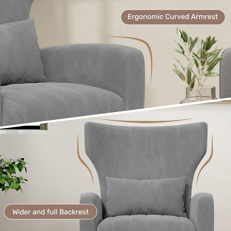 Hawsaiy Velvet Wingback Accent Chair with Golden Legs, Gray photo 4