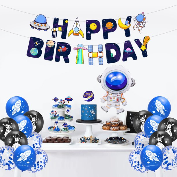 Bandera de aluminio con temática de astronauta errante para fiestas de cumpleaños, suministros para decoración de globos y cohetes