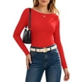 thumbnail image 3 of MOYIKO Boat Neck Long Sleeve Shirt for Woman Slim Fitted Red T Shirts Basic Ribbed Knit Tees Tight Tops, 3 of 7