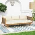 thumbnail image 2 of Modern Daybed, Wooden 3-Seater Couch Frame with Rattan Arms, Water-Resistant Cushion, Multifunctional Sofa Bed for Living Room, Bedroom, Balcony, Patio, Natural & Beige, 2 of 9