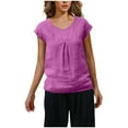 thumbnail image 3 of WRKEKC Summer Tops for Women, Summer T-Shirts for Women, Women's Solid Color 1/4 Sleeve Short Sleeve Linen Loose T-shirt Tops, 3 of 9