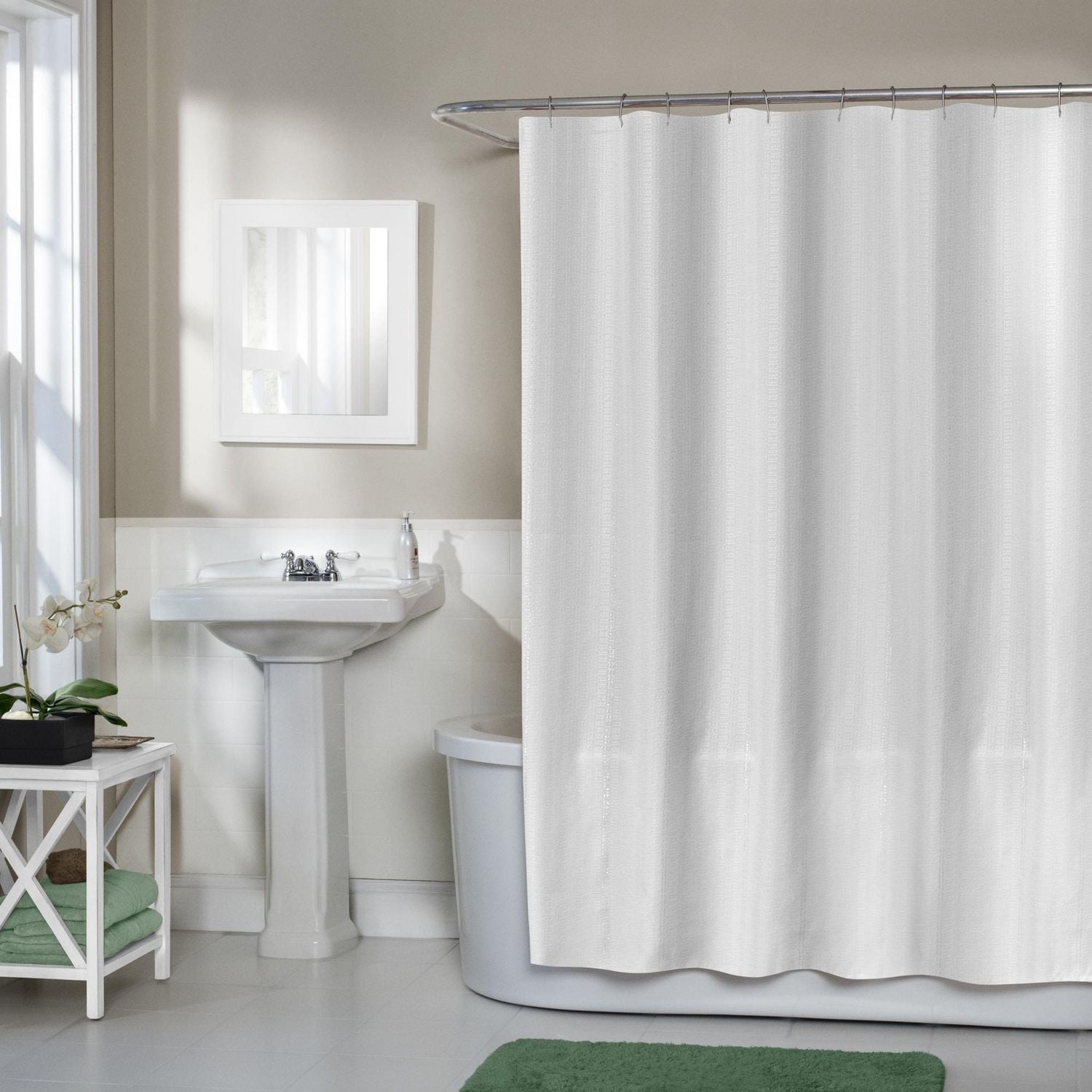 Rideau de douche en tissu scintillant Mira Home Trends, blanc et argent Rideau douche scintillant