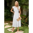 thumbnail image 3 of Vestido sencillo a rayas, midi, de verano, línea A, boda, blanco, 3 of 5