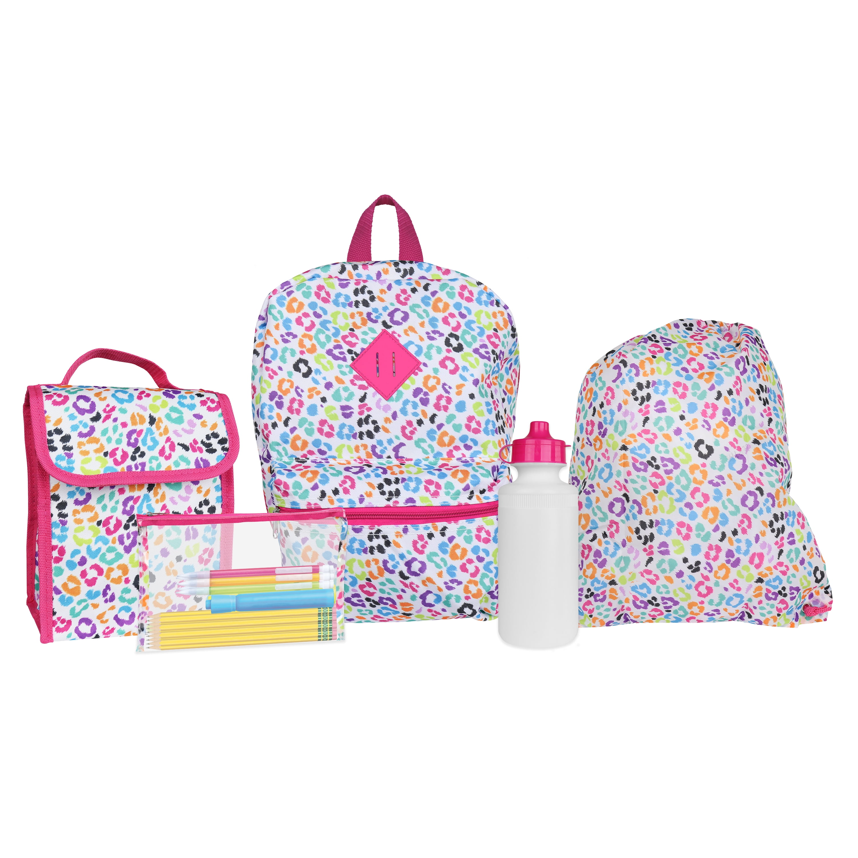 5 Piece Leopard Backpack