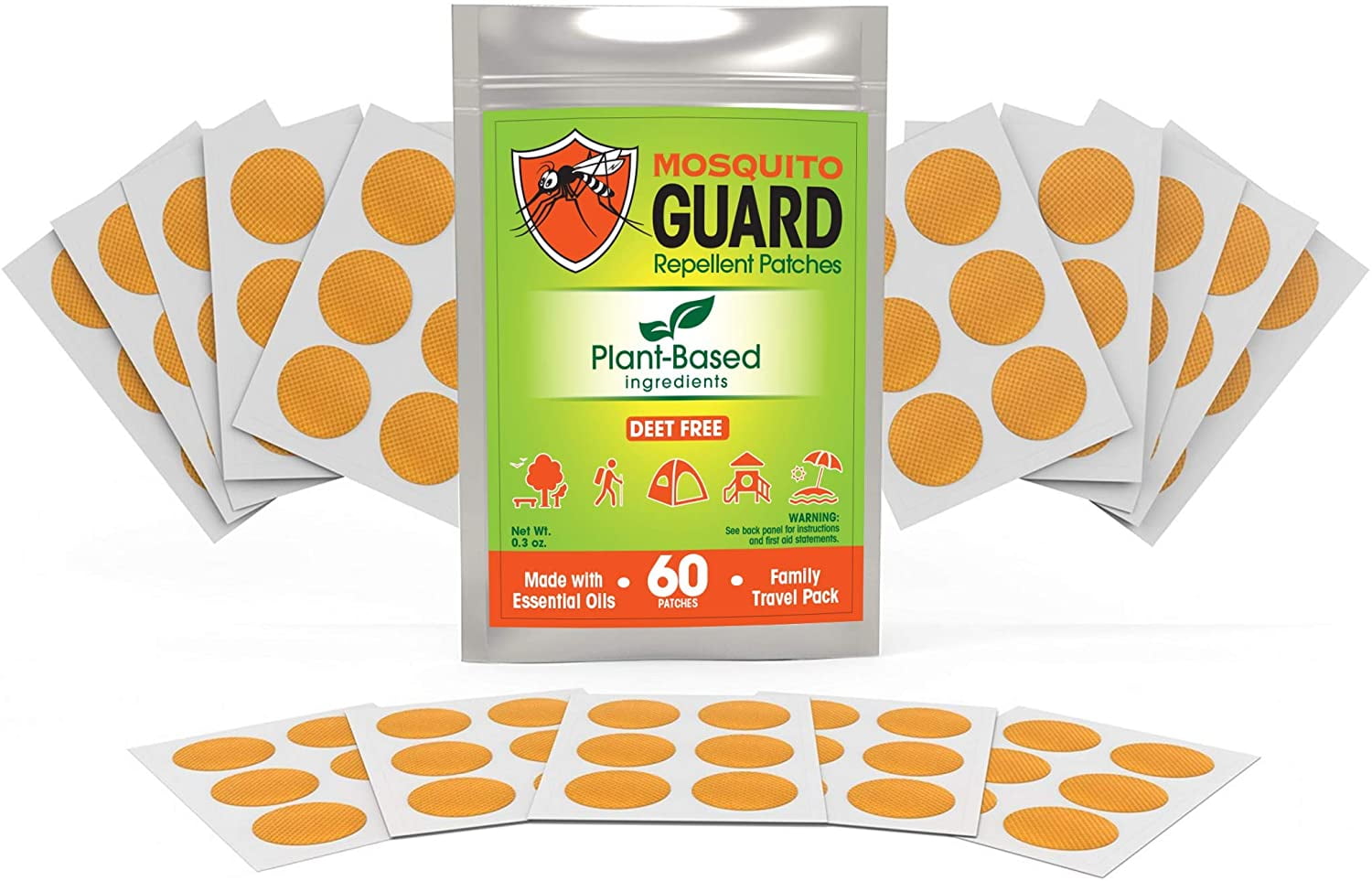 60Pcs Natural Mosquito Patches Deet-Free Insect Repelling Stickers 60PCS Natural Insect Repellent for Kids & Adults with Pure Essential Oils Essential Protection for 12-24 Hours