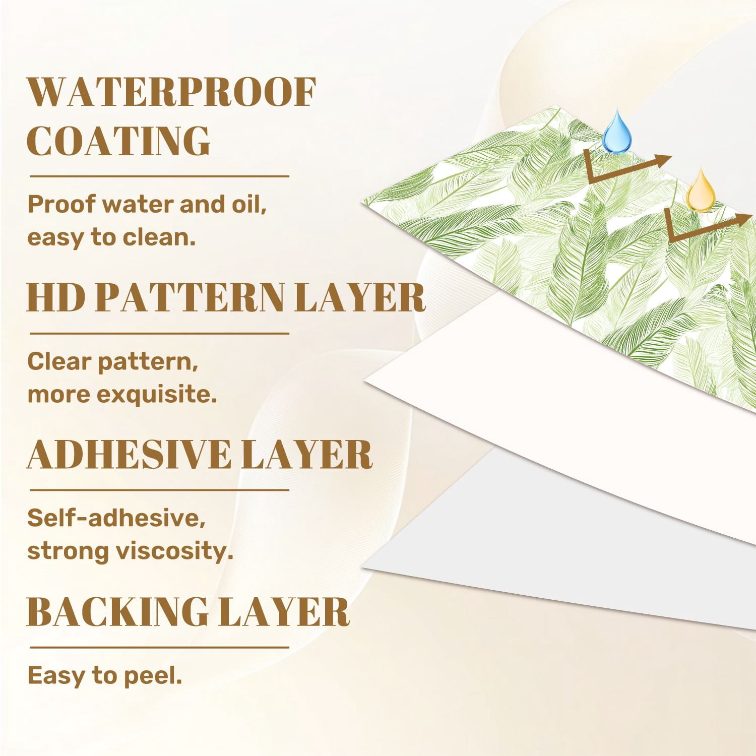 Sage Green Peel and Stick Wallpaper Tropical Green Leaf Delicate Line Wall Mural 23.6in x 9.8ft Self Adhesive Removable Wall Paper Renter Friendly Wallpaper for Girls Bedroom
