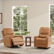 Recliners, Modern 30'' Power Recline Swivel Arm Chair | Tan Brown | Faux Leather